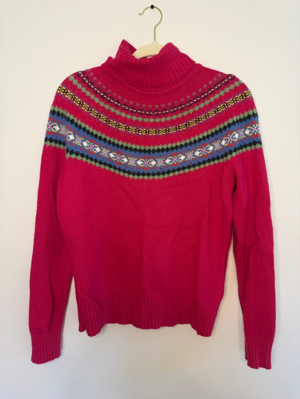 Eddie Bauer Hot Pink Fair Isle Turtleneck Sweater